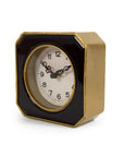 The Zentique Black and Gold Clock is a vintage-style square table clock with ornate black hands, angled right against a white background, showing 10:08—an elegant décor piece.