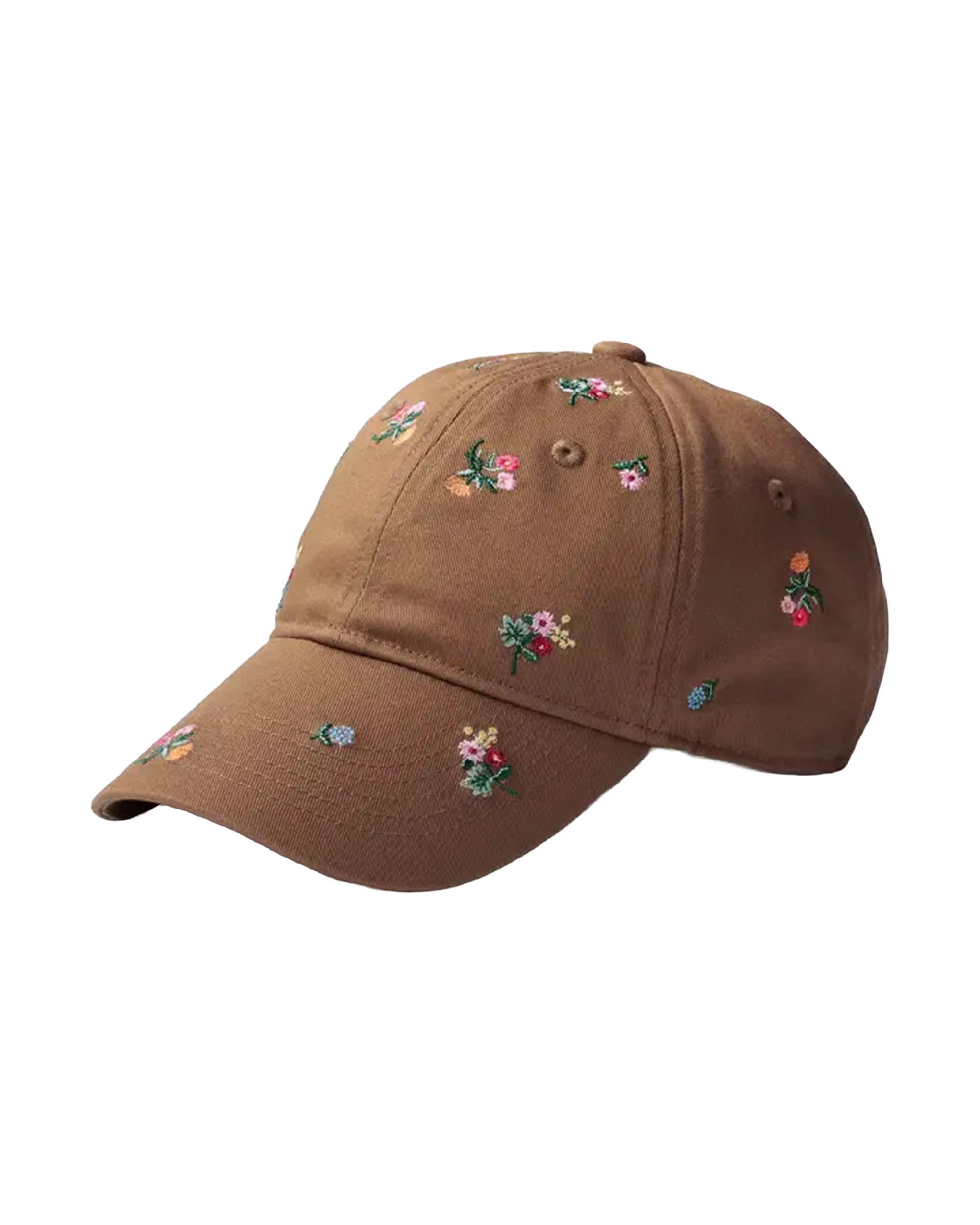 The Faire Ditsy Dahlia Baseball Cap features an adjustable strap and is adorned with small, colorful embroidered flowers—ideal for a Garden Party look. Shown here against a white background.