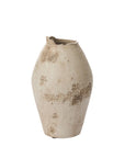 Beige Danez vase with a weathered finish, brown stains, and chipped rim by Accent Decor on white background.