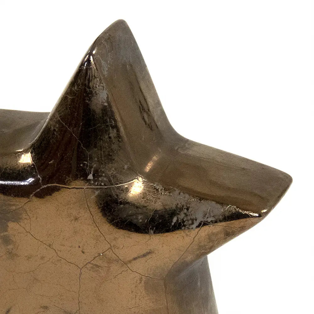 The Zentique Distressed Bronze Star - Small features a star shape with two prominent points and a reflective, slightly cracked surface, making it a striking accent for any home decor.