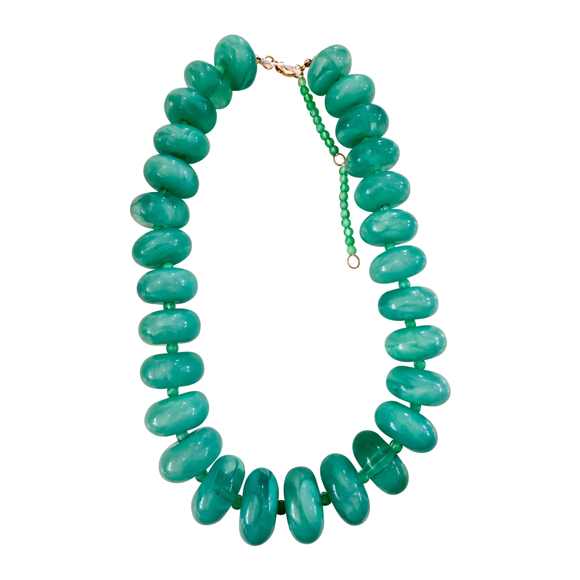The Faire Bailey Chunky Beaded Necklace features large turquoise marbled beads and an adjustable gold-tone clasp and chain for a perfect fit.