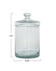 The Creative Co-op Glass Jar w/ Lid Small is featured, measuring 7.5" tall and 4.25" in diameter, with measurement lines and labels shown.