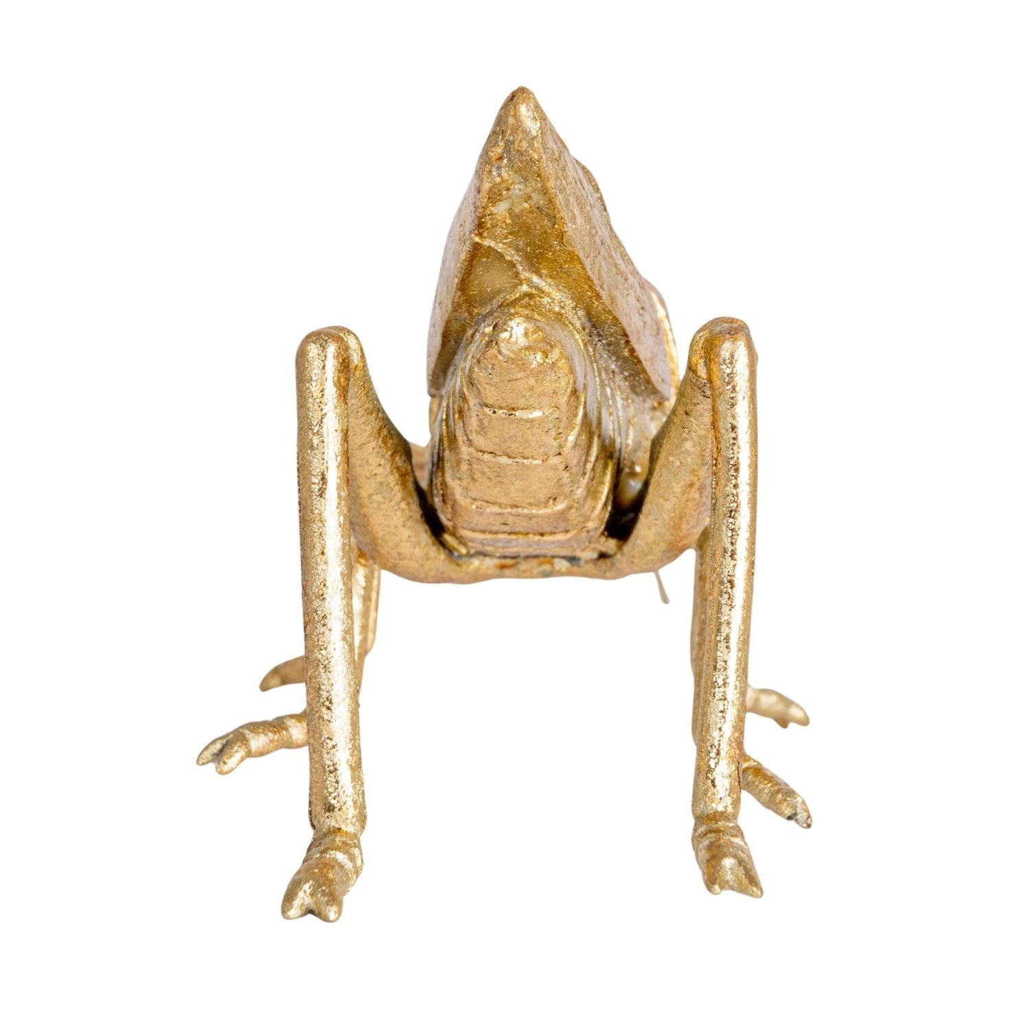 Grasshopper Gold by Creative Co-op—a gold metallic grasshopper figurine, perfect for Gold Home Decor, shown from behind with outstretched legs and raised body on a white background.