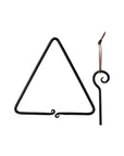 The HomArt Dinner Bell is a black forged iron triangle with decorative curled ends and a matching striker with a brown string loop—ideal as a classic dinner bell for calling everyone to the table.