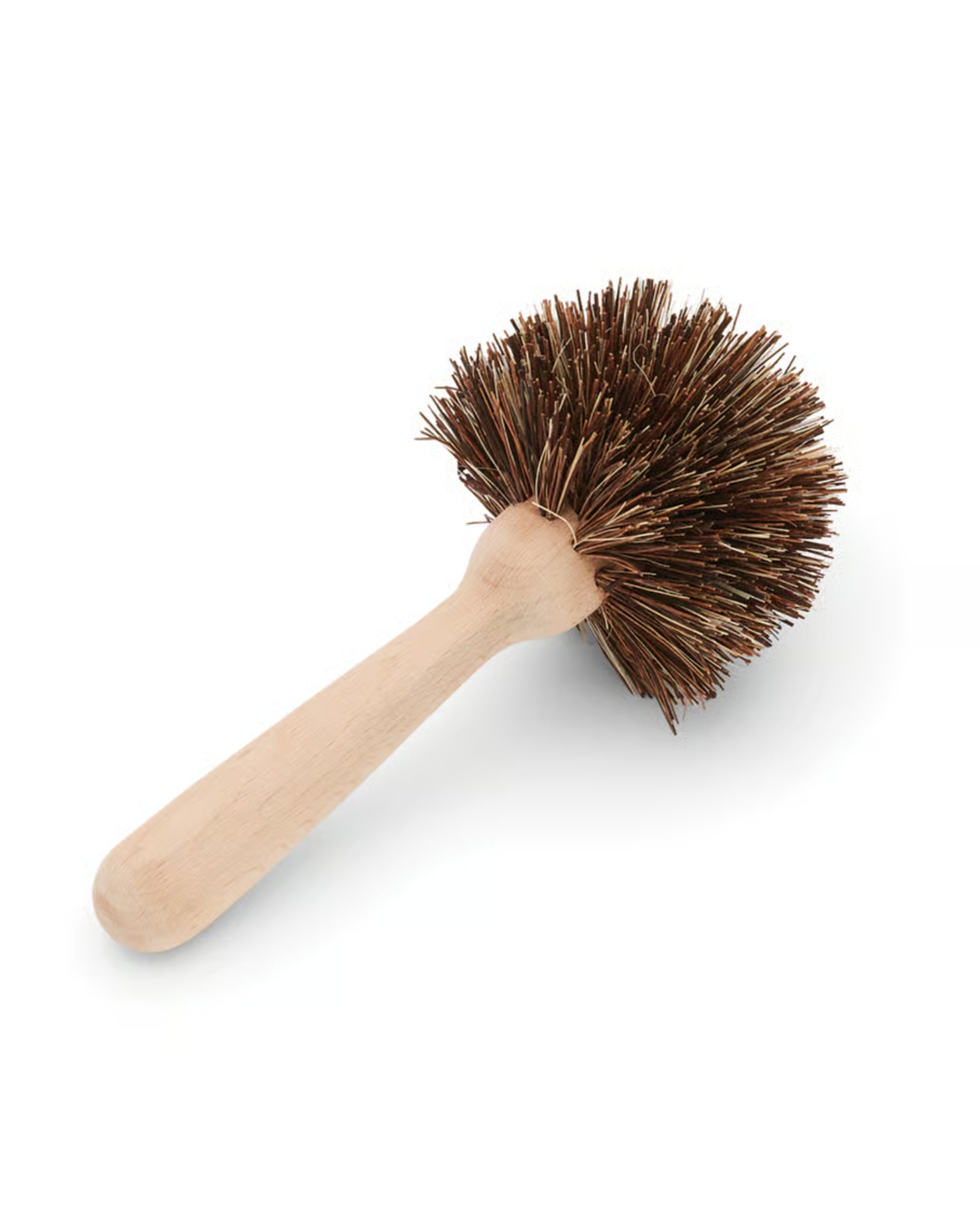 The Fox Run Brands Dish Brush features stiff brown natural bristles and a round light beechwood handle, displayed against a white background.