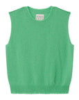 A sleeveless mint green Distressed Tank by Jumper 1 2 3 4/CR2, featuring a crew neck and ribbed trim at the hem, armholes, and neckline.
