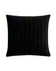 The DOMINIQUE CHANNELED pillow by Eastern Accents features a square black velvet design with vertical stitched lines for a ribbed texture, displayed against a white background—a stylish accent for any space.