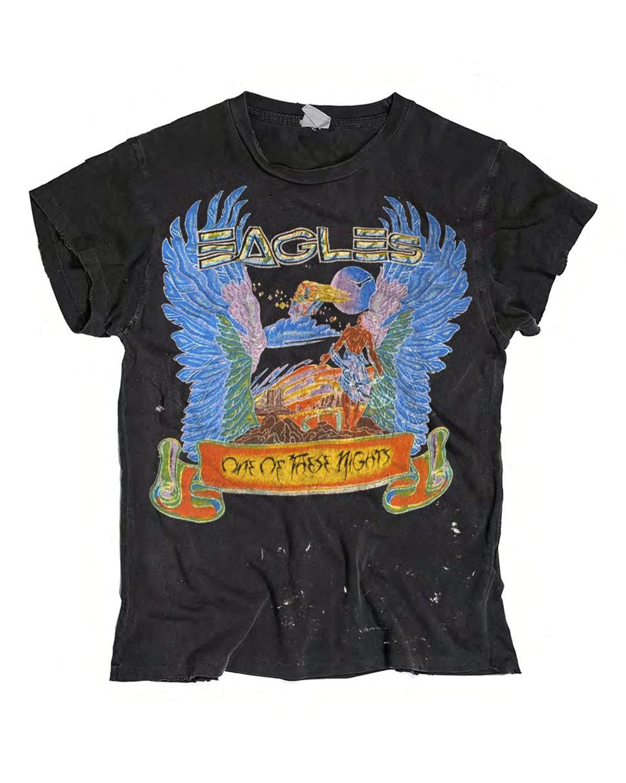 Eagles crew tee with blue wings and One of These Nights banner, vintage-worn style by Made Worn.