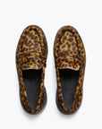 The Freda Salvador ELBA Leopard Loafer, featuring a brown and black print haircalf, is shown from above on a plain light background.