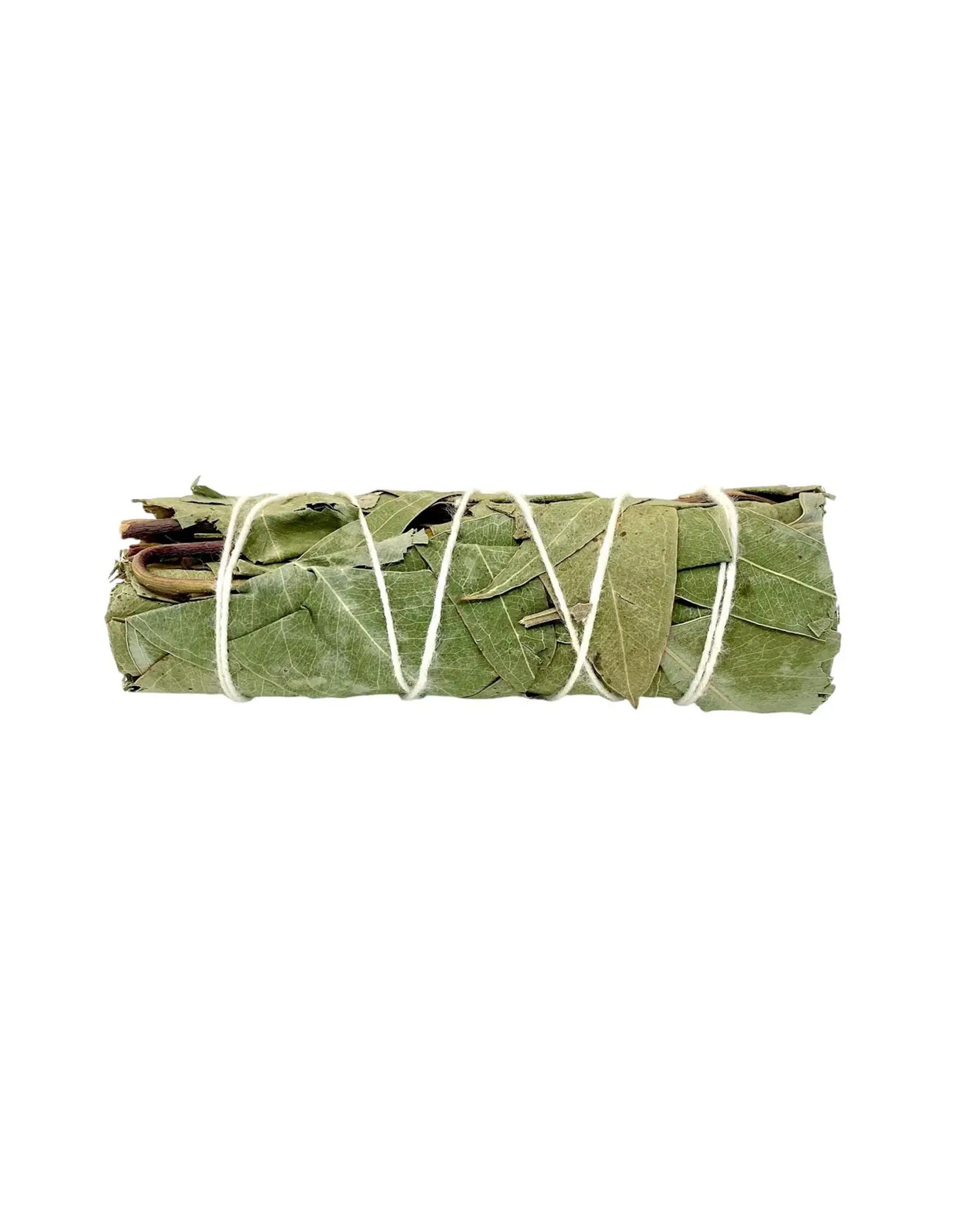 The Faire Eucalyptus Smudge, a bundle of dried green leaves wrapped with white string for smoke cleansing, is displayed against a plain white background.