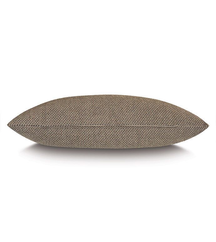 The Kane Woven Euro Sham by Eastern Accents features a rectangular design with a small checkered pattern in brown, beige, and black—ideal for complementing king size bedding. Shown against a white background.