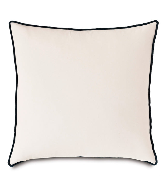 The EUS-429 Sprouse Watercolor by Eastern Accents is a square pillow featuring a plain white cover with black piping along the edges. Made from cotton fabric, its design showcases simplistic minimalism with a smooth texture and clean lines. The plush and comfortable appearance makes it suitable for various home décor styles.