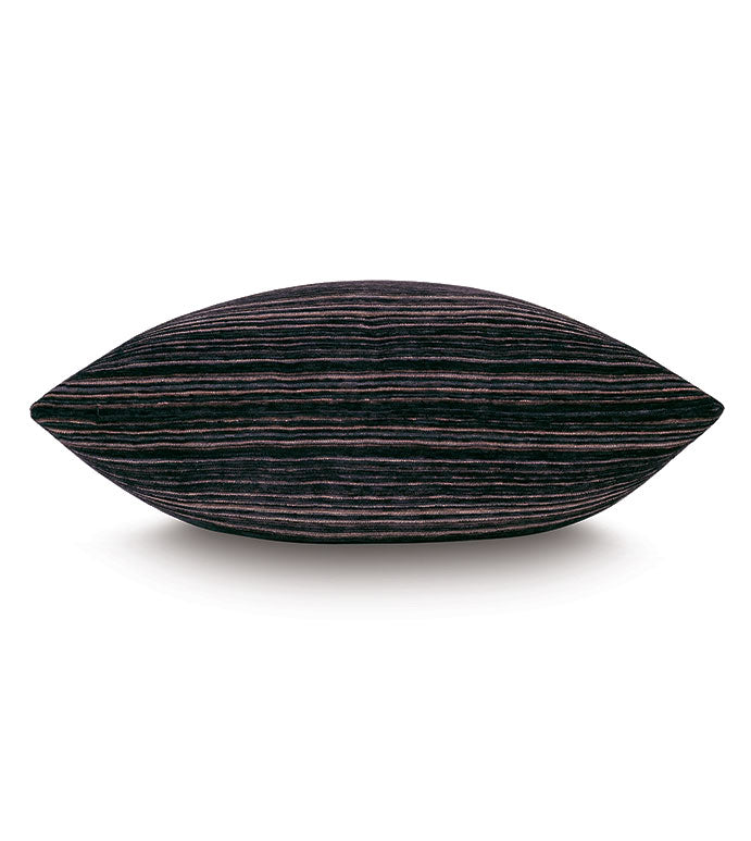 The Rocco Chenille Euro Sham by Eastern Accents features soft chenille fabric in dark brown with thin, light horizontal stripes, displayed against a white background.