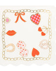 Add fun to your summer barbeque with the Cocktail Paper Napkin by My Mind's Eye—a square white napkin featuring scalloped edges, gold chain borders, and playful illustrations like lips, dice, a bow, heart, and more.