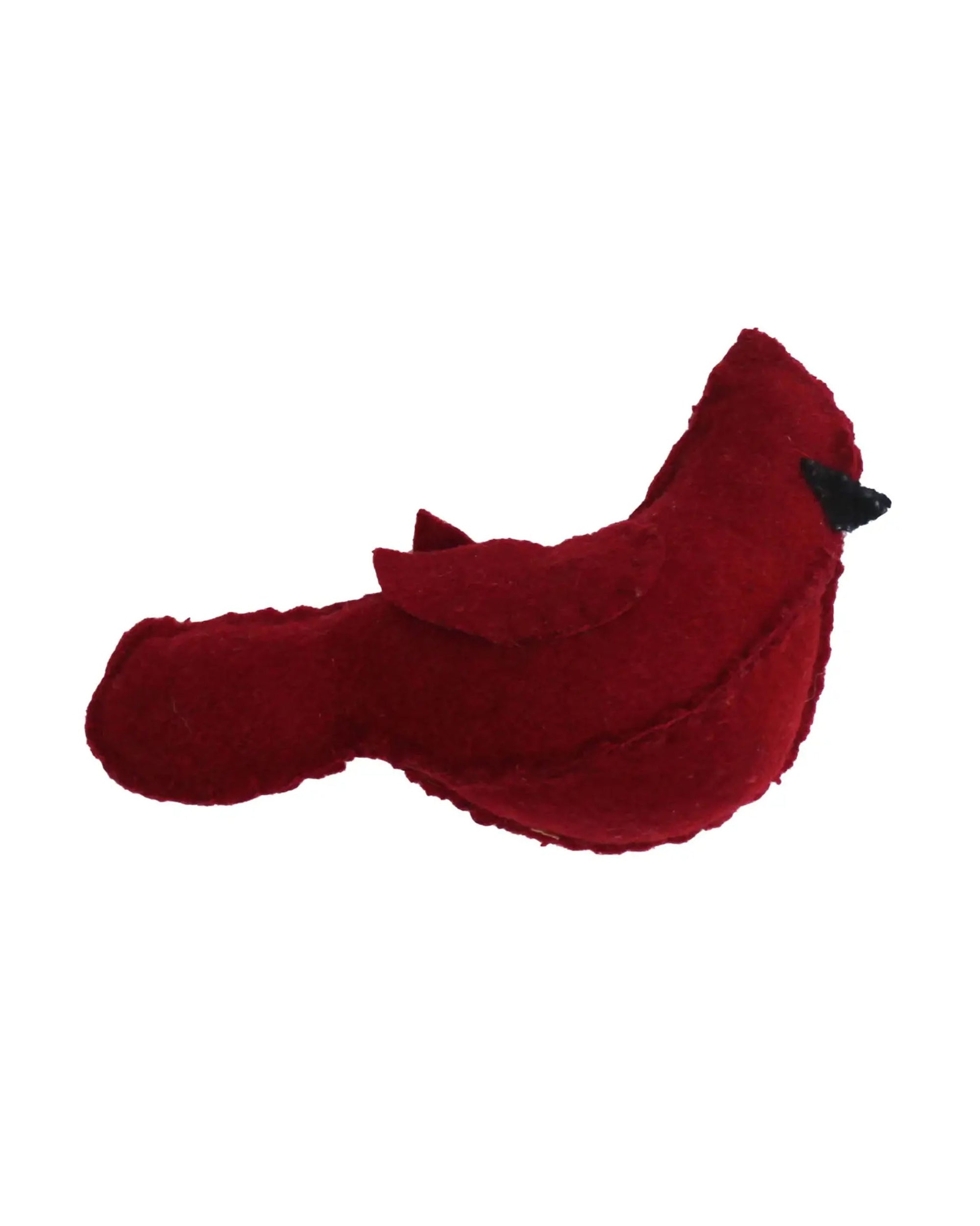 The Faire Felt Red Cardinal is a small, handmade bird with a black beak, stitched details, and a simple wing—perfect for holiday decor or as charming farmhouse Christmas decorations.