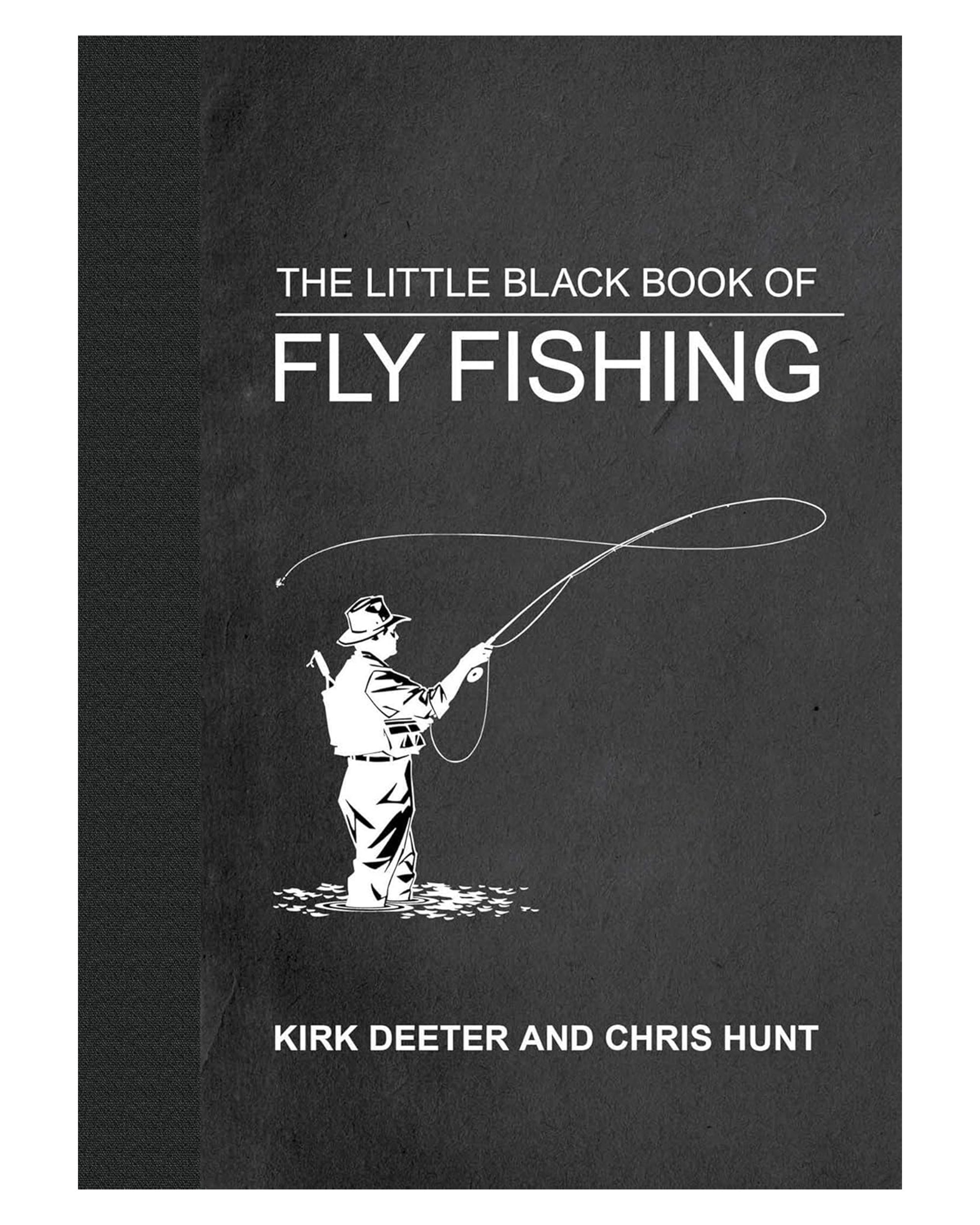 The "Little Black Book of Fly Fishing" by Simon & Schuster Inc. features a white illustration of a trout fisher on a black cover.