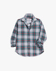 The Frank & Eileen BARRY Tailored shirt features long sleeves, a collar, and a slightly curved hem in a blue, red, green, and yellow plaid pattern. Displayed on a plain white background for a classic look.