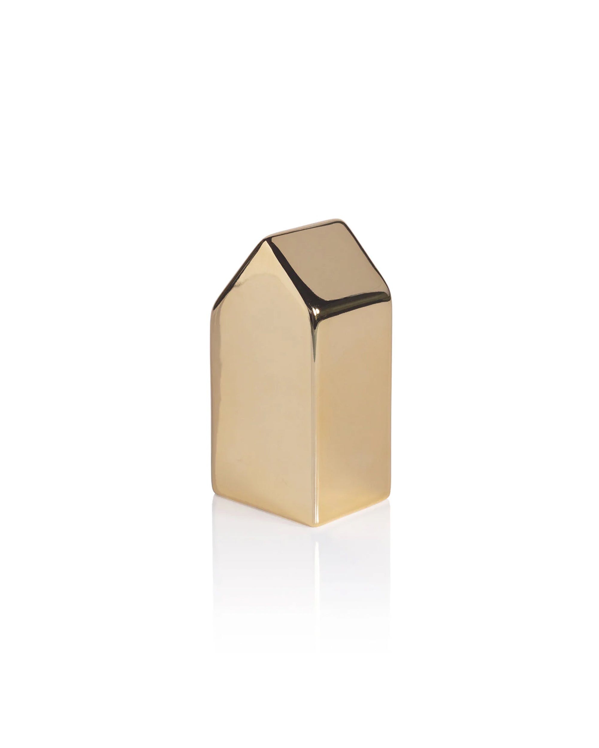 The Zodax Ceramic House Gold XL is a large, gold-colored decorative ceramic house with a slanted roof, shown against a plain white background.