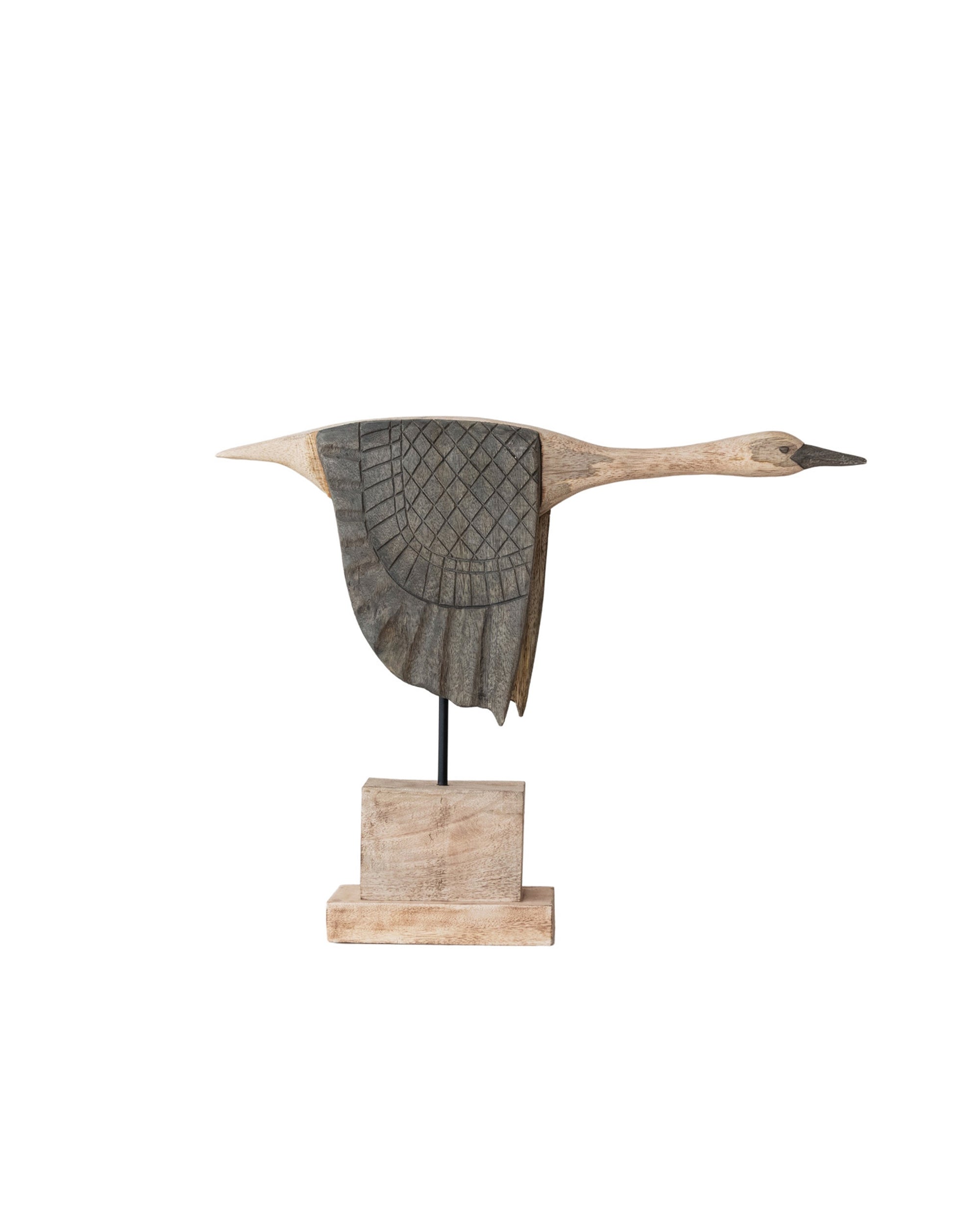 Hand-carved mango wood goose sculpture with outstretched wings by Creative Co-op, rustic farmhouse accent decor.