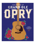 Book cover for "100 Years of Grand Ole" by Hachette Book Group, celebrating a century of country music with a bold acoustic guitar, red roses, and blue background. Title in striking white and gold above the guitar.