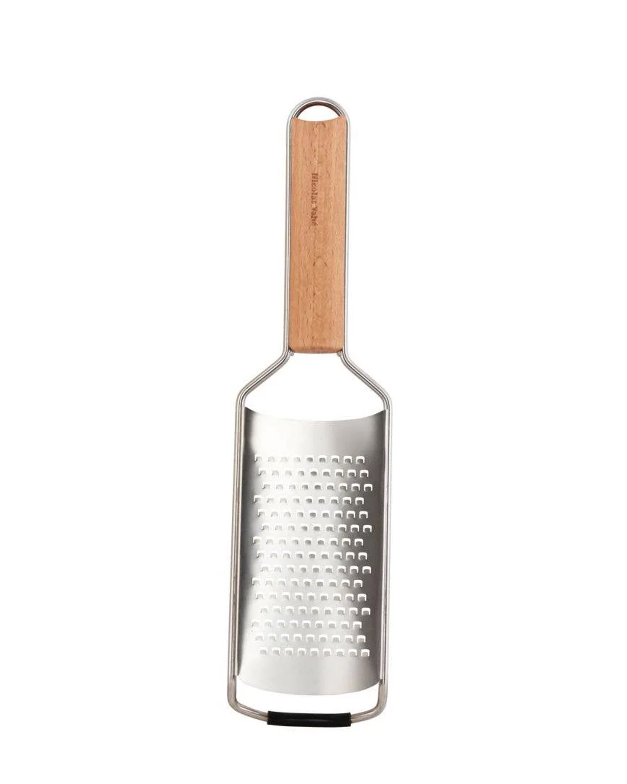 The Society Of Lifestyle Grater features a stainless steel rectangular blade and sturdy beechwood handle, ideal for grating cheese or vegetables by hand.