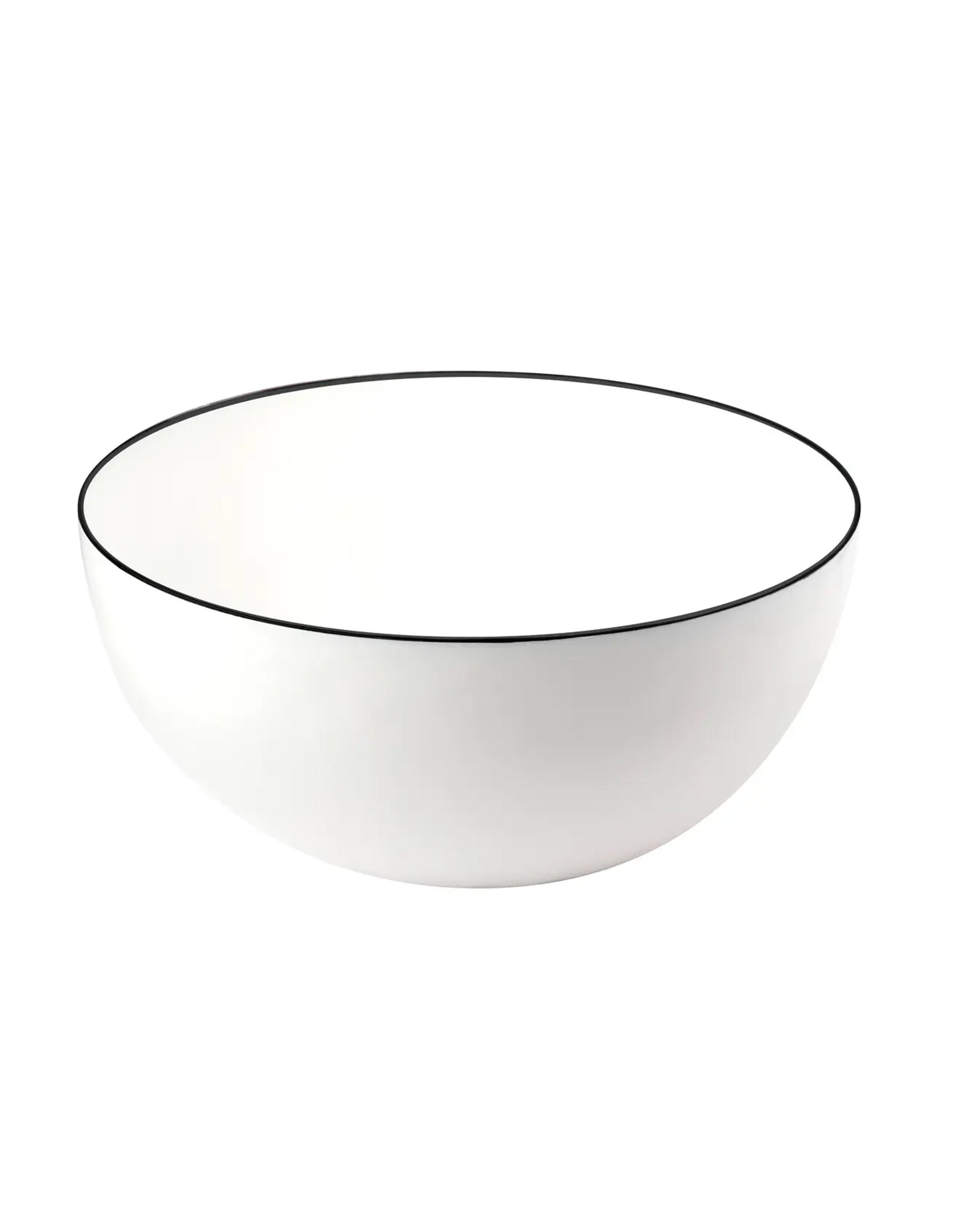 The Harlow Bowl by Be Home features plain white ceramic with a thin black rim, adding vintage appeal to your table and pairing perfectly with other Harlow serveware.