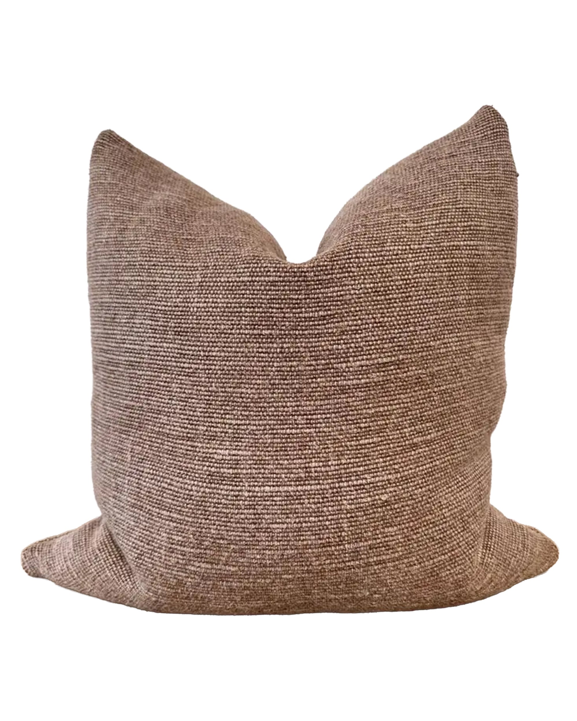 The Faire Alora Woven Linen Havana pillow is a square cushion featuring a subtle textured weave and a plush down feather insert, shown against a white background.