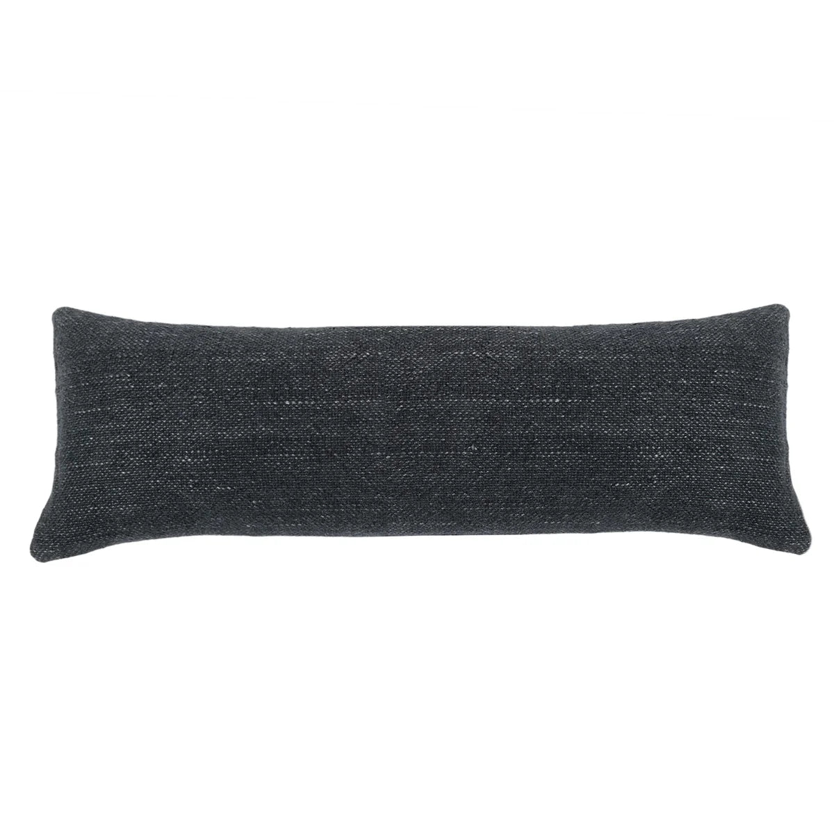 The POM POM Hendrick Body Pillow is a rectangular, dark gray heavyweight linen pillow with textured details, shown against a white background.