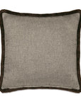 The Highland Stripe Pillow by Eastern Accents is a square, light gray fabric pillow featuring a dark brown textured border, perfect for adding charm to any space. Shown on a white background.