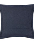 The Eastern Accents HIGGINS DENIM is a square decorative pillow in dark blue, made from soft cotton flannel with a wide border. Shown on a white background, it is machine washable for easy care and comfort.
