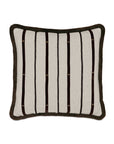 Elevate your space with the Eastern Accents Highland Stripe Pillow, featuring a beige background, dark brown vertical stripes, round studs, and a textured border. Perfectly complements the Highland bedding collection.