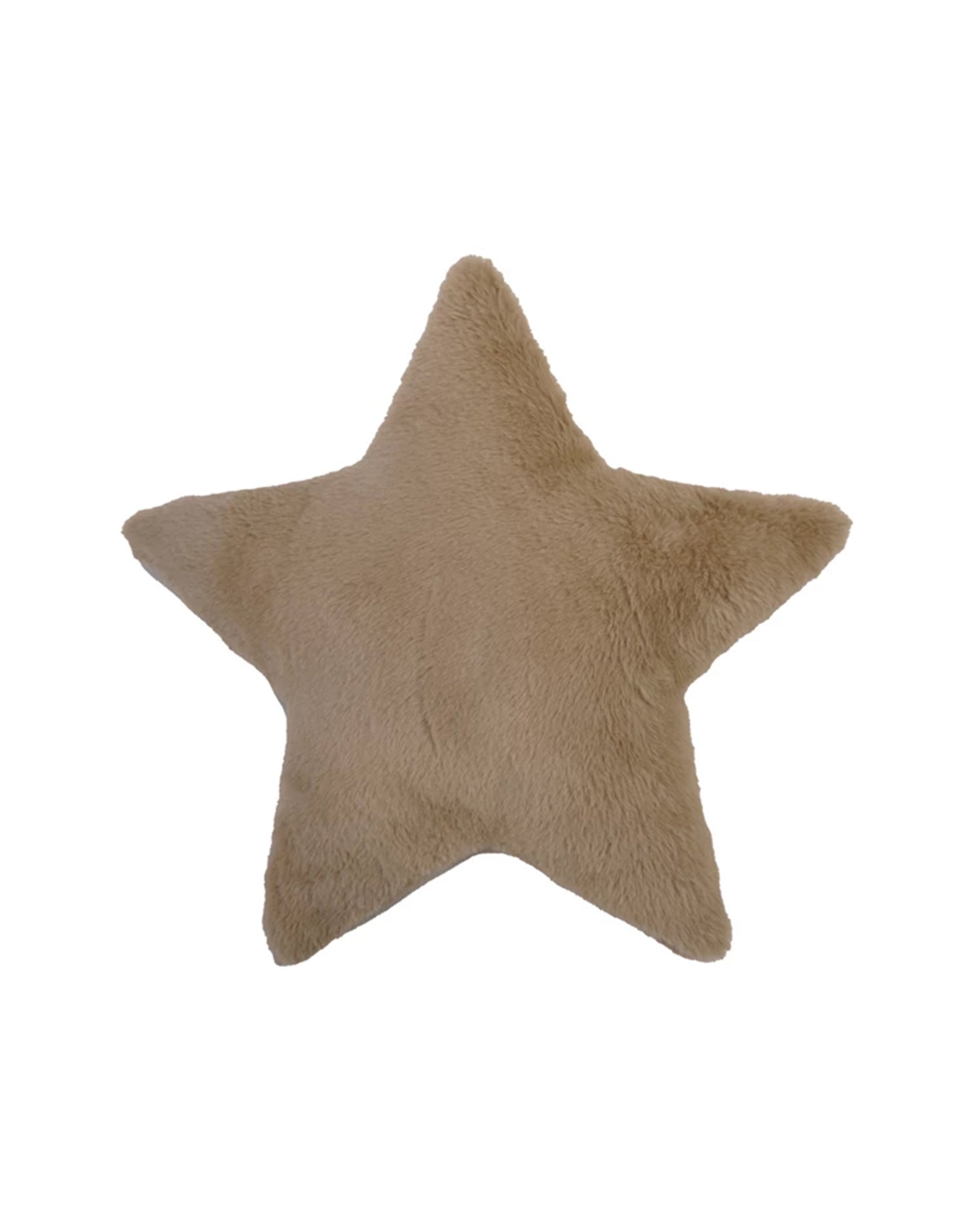 The Creative Co-op Star Pillow in grey, crafted from soft faux fur and star-shaped, is displayed against a plain white background.