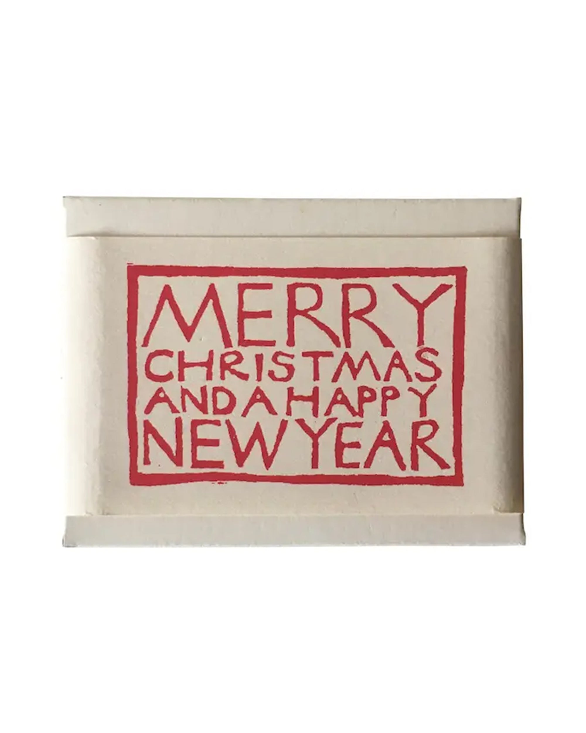 Faire's Simple Christmas Gift Tags are white cards with red borders, featuring hand-drawn "Merry Christmas and a Happy New Year" in all caps—perfect for parcel gift tags or adding a festive touch to your presents.