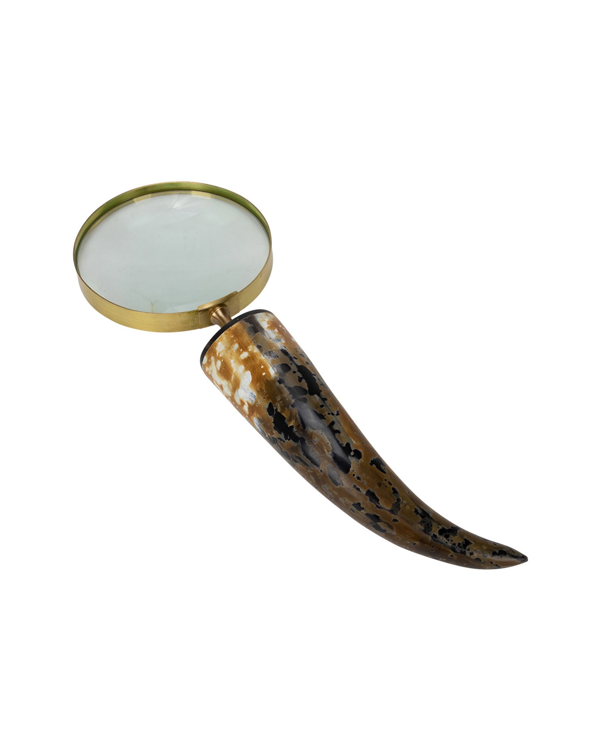 The Import Collection's 73-946 Abbott Magnifying Glass features a gold-toned rim and a horn-style handle—an elegant, functional accent piece perfect for adding luxury style to your home decor.