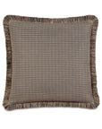 Brown and navy houndstooth pillow with colorful fringe by Eastern Accents, Aiden collection.