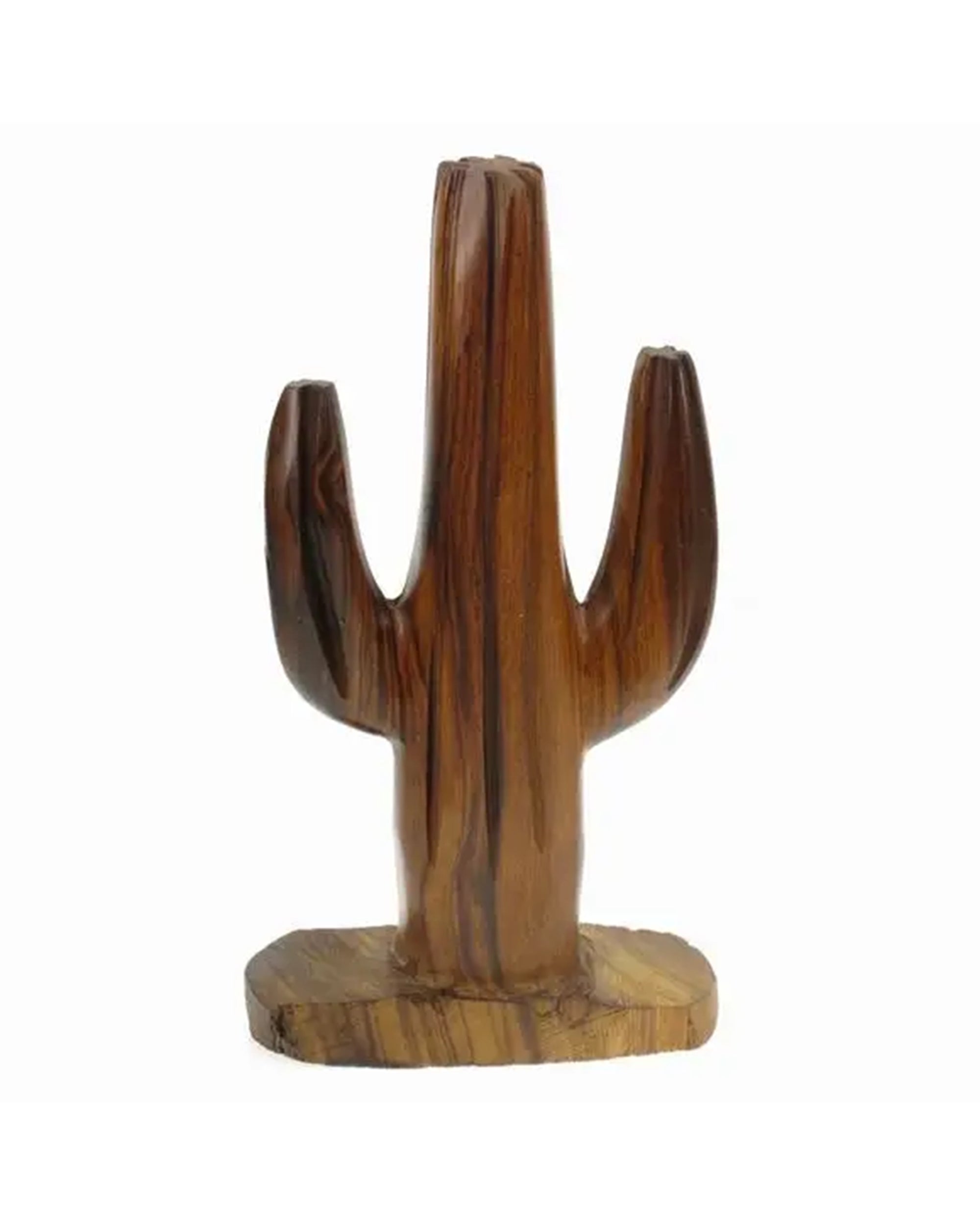 Desert Ironwood cactus carving with three arms on flat base by Faire, handcrafted accent for home décor.
