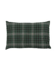 Rectangular white sham with dark green and black plaid, European linen by Libeco Home, Jack Check Collection.