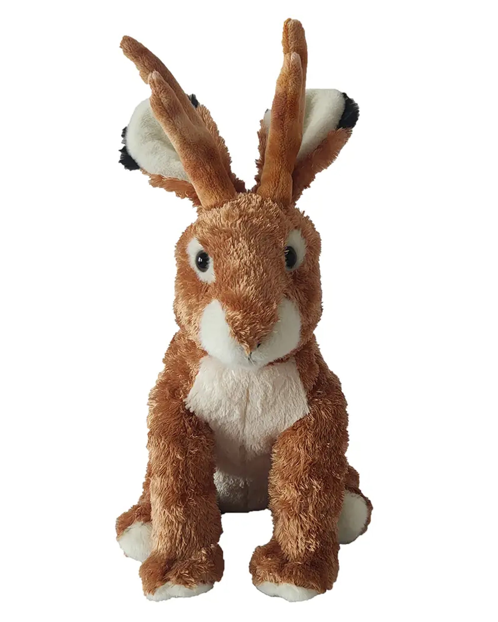 The Faire Jackalope Stuffed Animal features soft brown and white fur, large upright ears with black tips, and wide eyes—a charming, cuddly plush toy photographed against a plain white background.