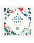 Book cover for "A Jane Austen Year" by Random House, featuring red, blue, green, and pink floral designs with the title centered on a white diamond backdrop.