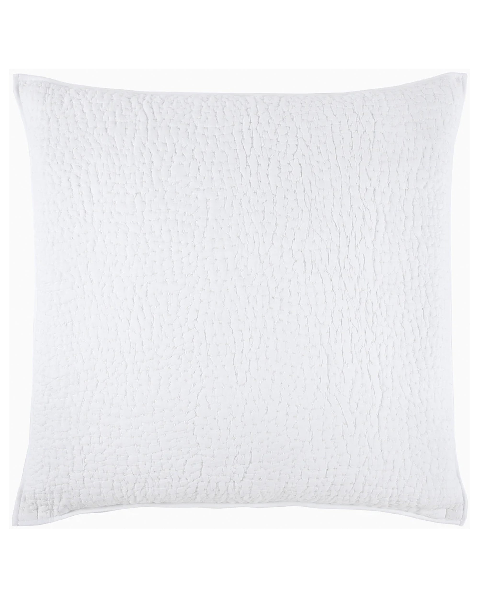 The John Robshaw Euro Sham features a square white design with a subtle quilted texture and slightly raised edges. Filled with cotton batting and covered in organic cotton voile, it offers a soft, smooth surface ideal for year-round comfort.