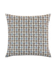 The Kane Geometric Pillow by Eastern Accents features blue, brown, and beige ovals in rows on light cotton. Its crisp, tailored design is an ideal midcentury accent for your bed or sofa.
