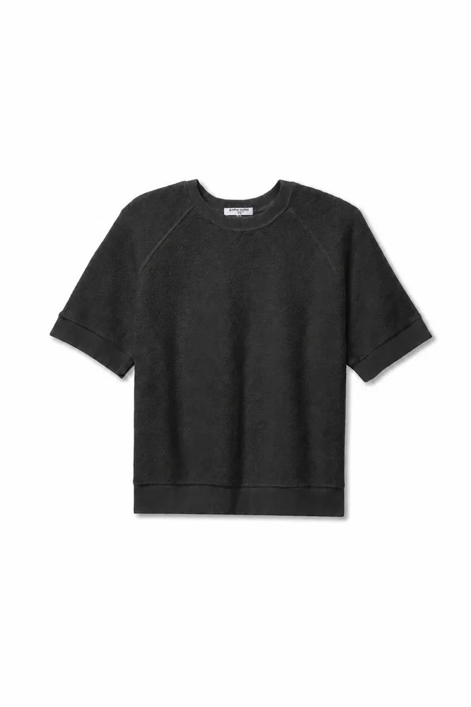 Vintage black short sleeve sweatshirt, relaxed fit, laid flat; Perfectwhitetee Kennedy SS Crew.