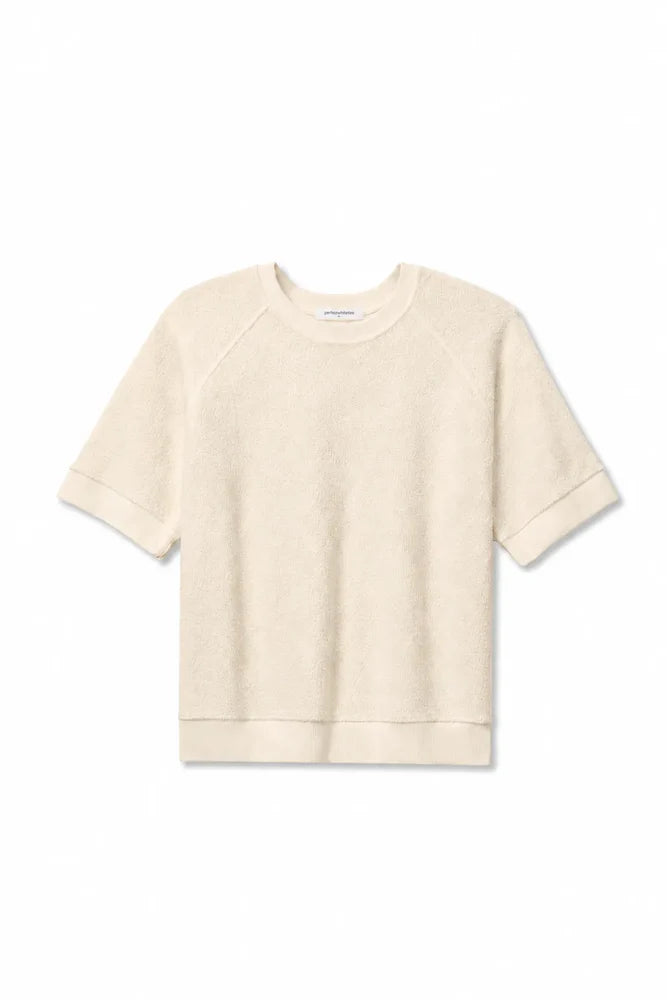 White crewneck Kennedy SS sweatshirt in Sugar by Perfectwhitetee, displayed flat on a white surface.
