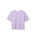 The Kennedy SS Crew Sweatshirt by Perfectwhitetee is a relaxed fit, short sleeve, light lavender crew neck with ribbed cuffs and hem, shown flat on a white background.