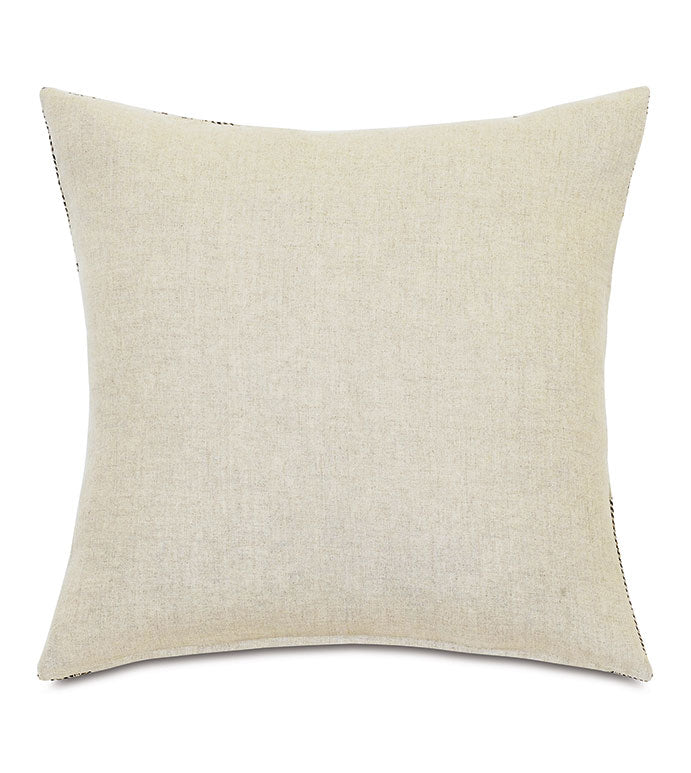 The KIMAHRI PATCHWORK throw pillow by Eastern Accents features a simple square beige design with a plain fabric texture, displayed against a white background.