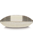The KIMAHRI PATCHWORK by Eastern Accents is a rectangular beige linen throw pillow featuring black geometric patterns on both sides, shown against a white backdrop. This pillow offers a soft and plush decorative touch.