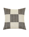 The KIMAHRI PATCHWORK pillow by Eastern Accents features alternating beige linen and black-and-white geometric panels, adding a modern, minimalist accent to your decor.