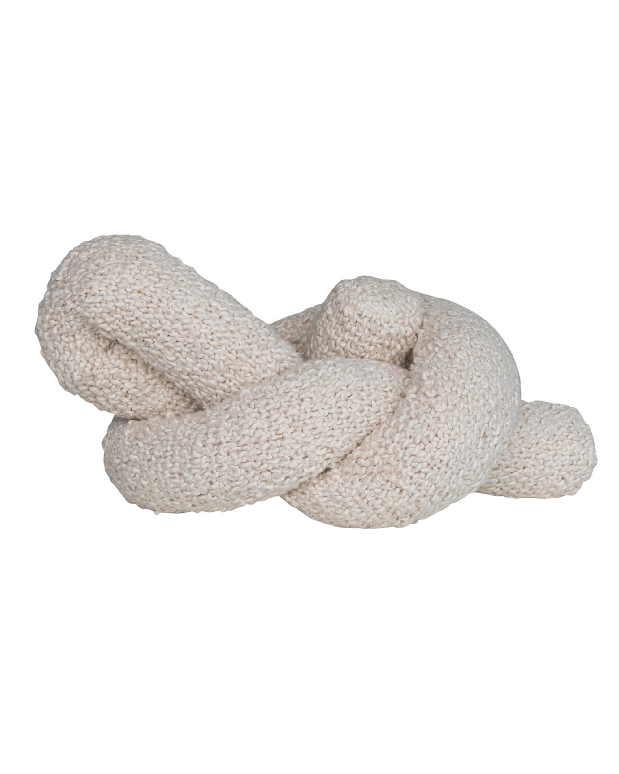 The Bloomingville Cotton Knotted Pillow features a soft cream cotton bouclé in a bold, large knot design, displayed against a plain white background.