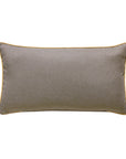 The RUDY PAISLEY throw pillow by Eastern Accents features a rectangular gray design with subtle texture and gold piping, creating a traditional look against a white background.