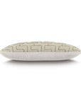 The WREN JUTE by Eastern Accents is a rectangular beige throw pillow with a geometric metallic stud pattern, shown on its side against a white background.